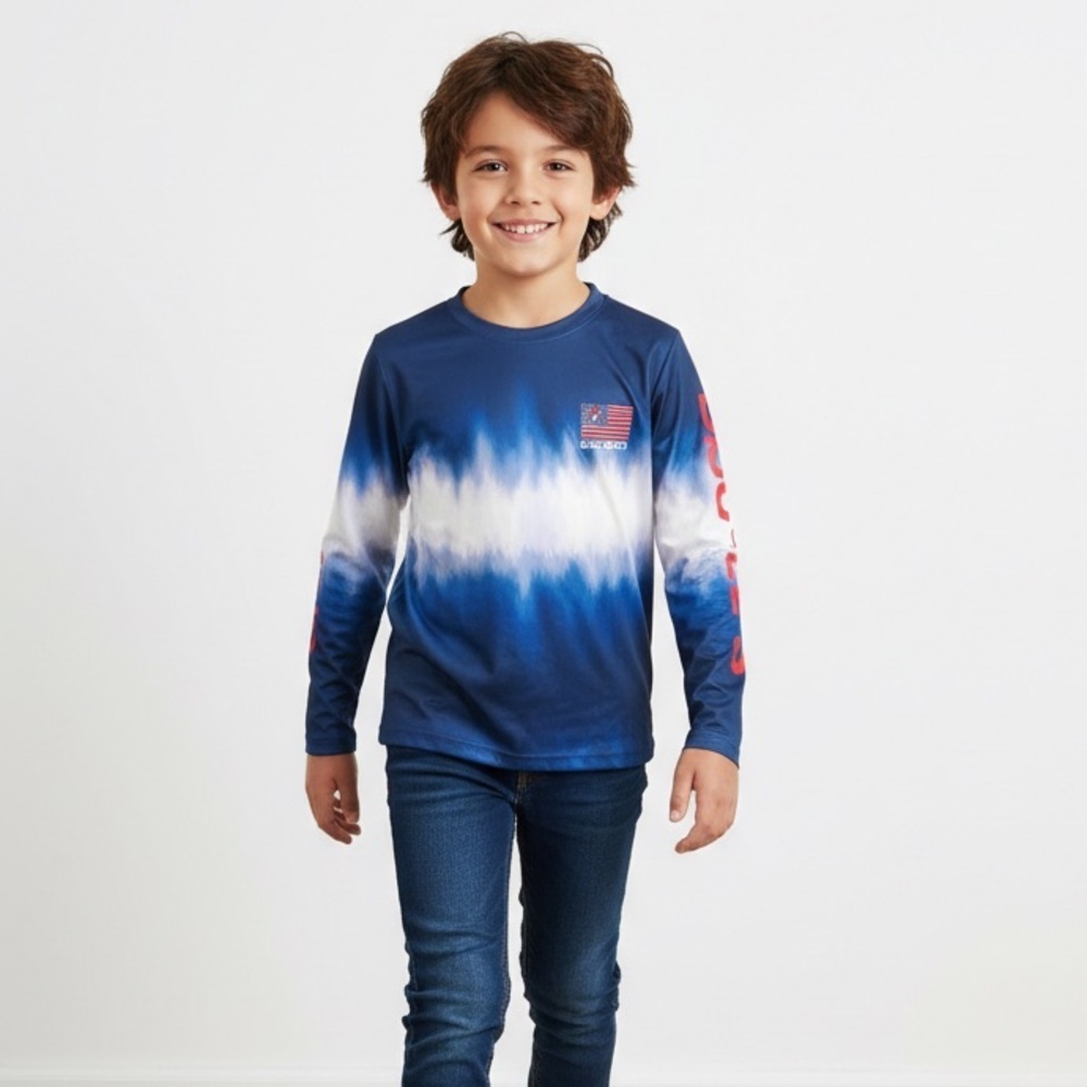 NWT Buc-ee’s Youth Blue Performance Long Sleeve Shirt American Flag - Size YXS/6